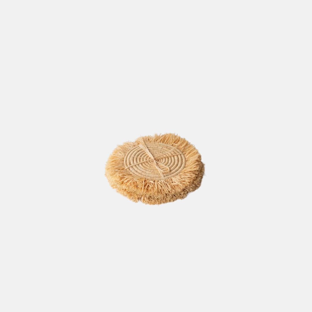 Fringed Coaster Natural Set